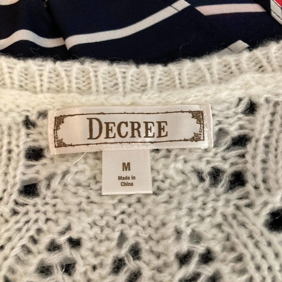 Decree Sweater Womens Sz M Cream Ivory Open Knit Long Sleeve Pullover - Picture 5 of 8